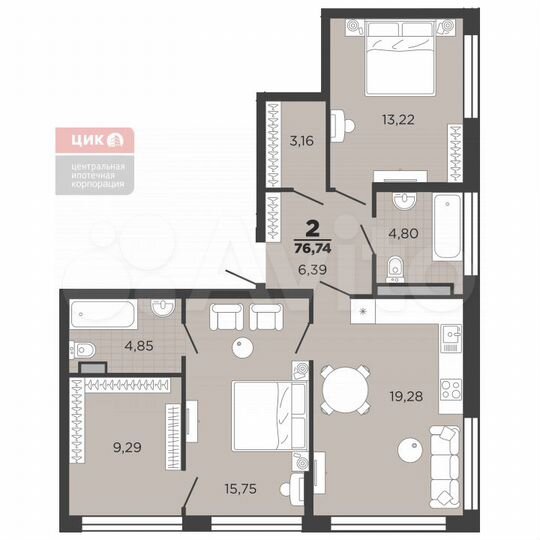 2-к. квартира, 76,7 м², 26/26 эт.