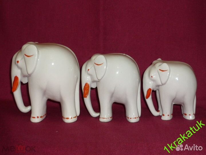 Три слона. красные бивни 12,3; 10,7; 9,4 см. лфз