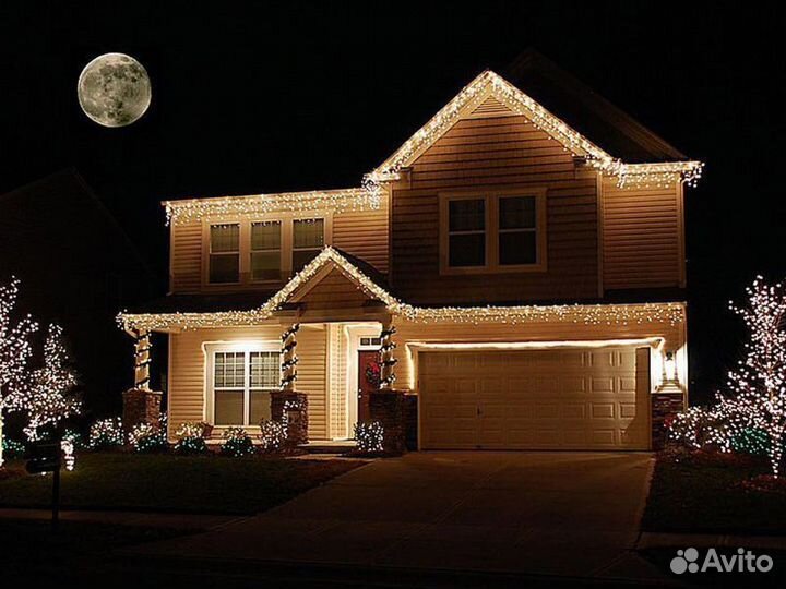 Украшение домов и коттеджей гирляндами под ключ