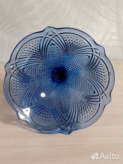 Ваза для фруктов на ножке цветное стекло СССР