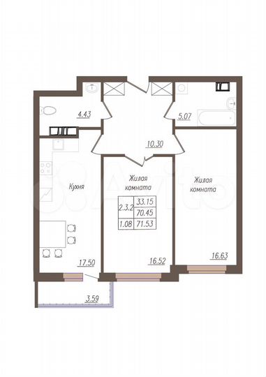 2-к. квартира, 70,5 м², 3/19 эт.