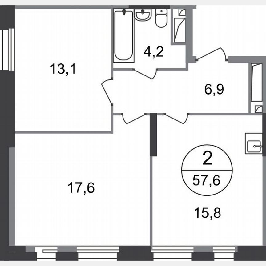 2-к. квартира, 57,6 м², 18/19 эт.