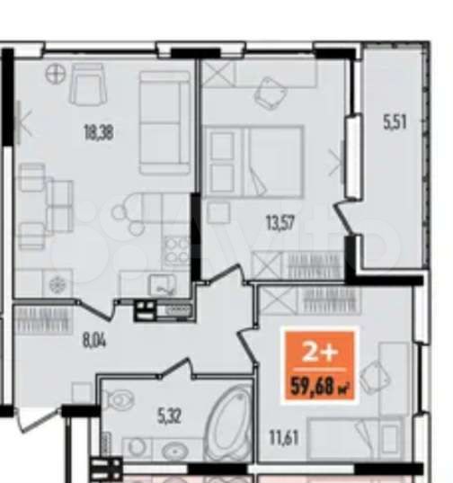 2-к. квартира, 57,3 м², 2/17 эт.