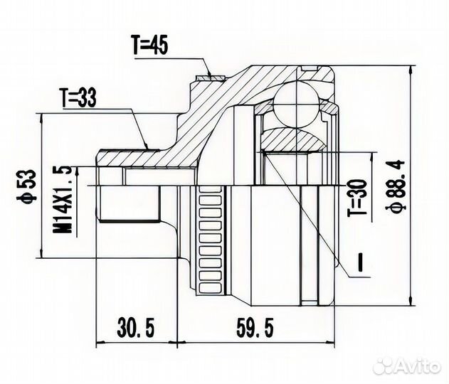 Шрус наружный Audi A4 B5 1.6-1.8T (33/30 шлц)