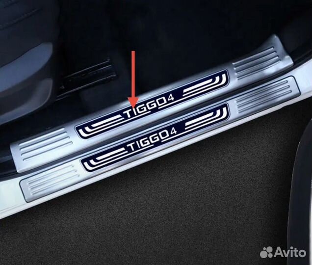 Накладки на внутренние пороги Chery Tiggo 4 / Tiggo 4 Pro / Тигго 4 Про 2021-2024 г.в silver