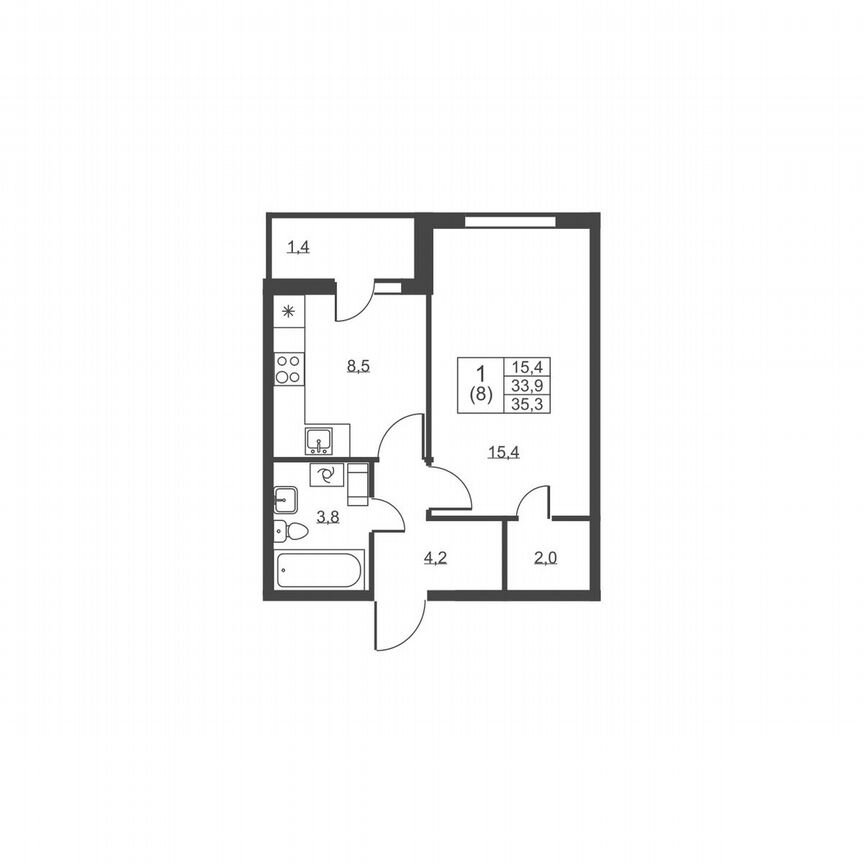 1-к. квартира, 35,3 м², 7/8 эт.