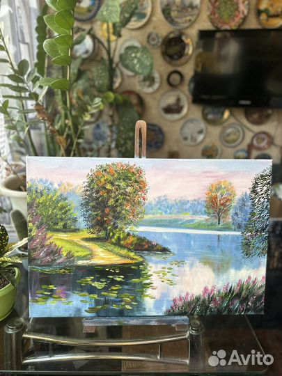 Картина маслом на холсте пейзаж»Озеро