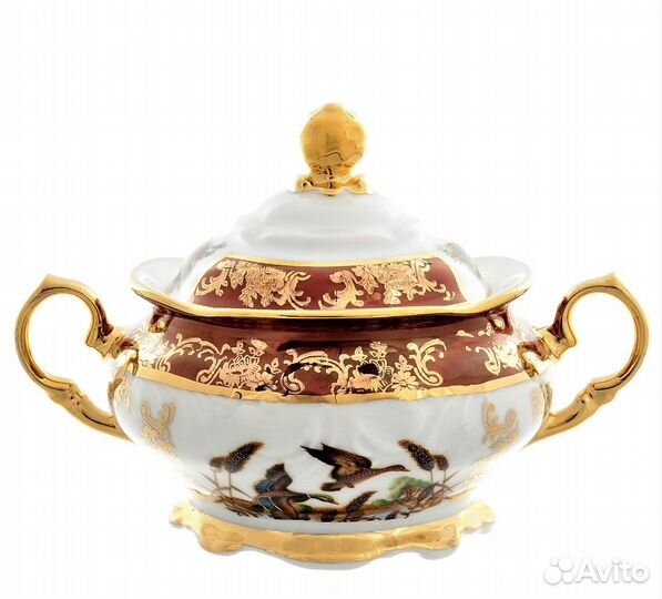 Бульонница с двумя ручками. Охота красная. Чехия