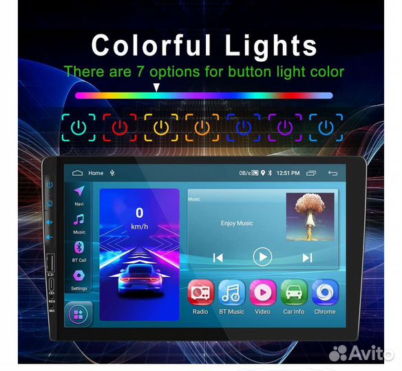 Магнитола 1 din с экраном 9 дюймов