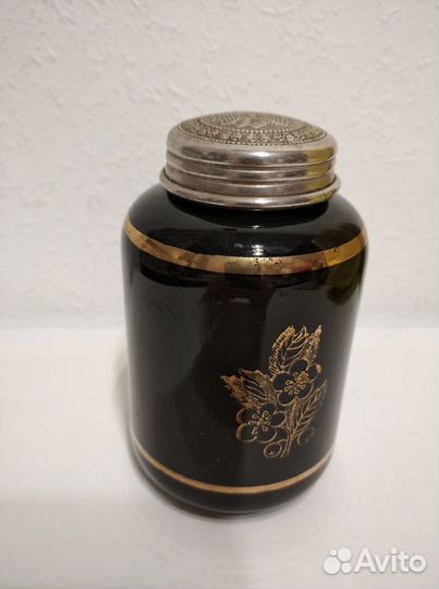 Старинная чайница кобальтовое стекло