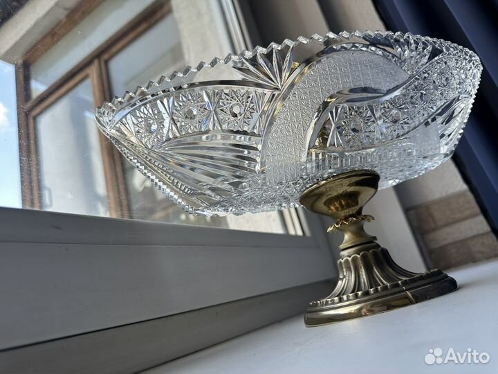 Ваза для фруктов ладья хрусталь бронза