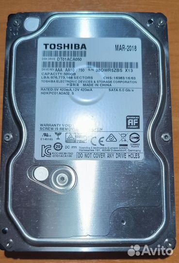 Жесткий диск HDD Toshiba 500Gb SATA