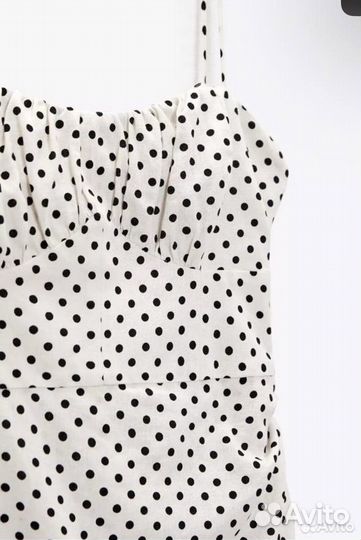 Платье летнее Zara миди с биркой в горошек белое
