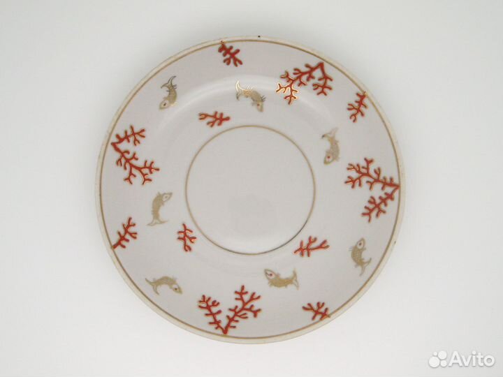 1953 год. Чайная пара Кораллы и рыбы. Винтаж СССР