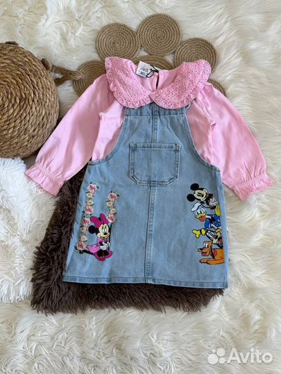 Zara Джинсовый сарафан и блузка для девочки