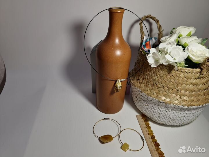 Чокер и браслет натуральный янтарь