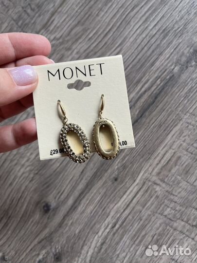 Monet, винтаж, серьги стразы овал