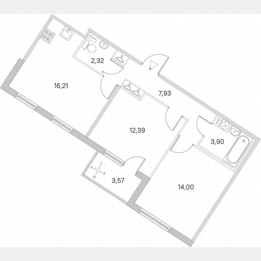 2-к. квартира, 59,4 м², 1/4 эт.