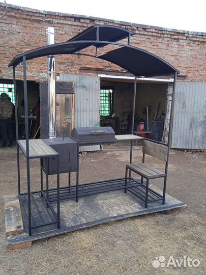 Мангал с печью под казан и крышей