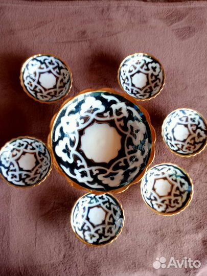 Сервиз пиал 6, ваза 1 Узбекистан