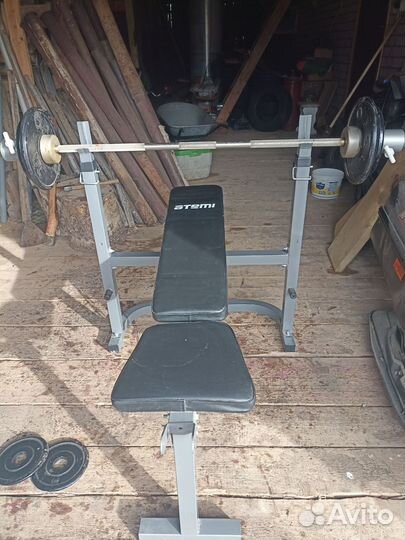 Скамья для жима со стойками и штангой бу