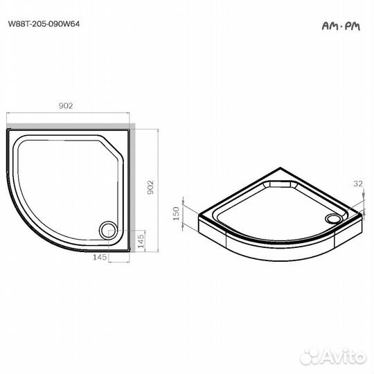 W88T-205-090W64 X-Joy Twin Slide, поддон душевой