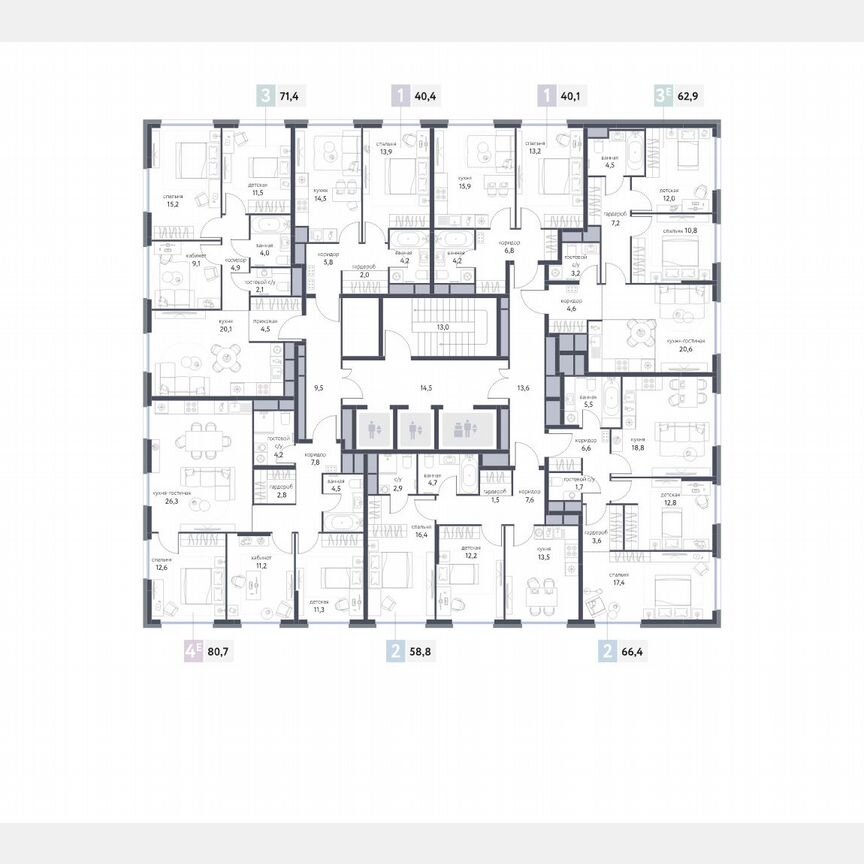 4-к. квартира, 80,6 м², 16/25 эт.