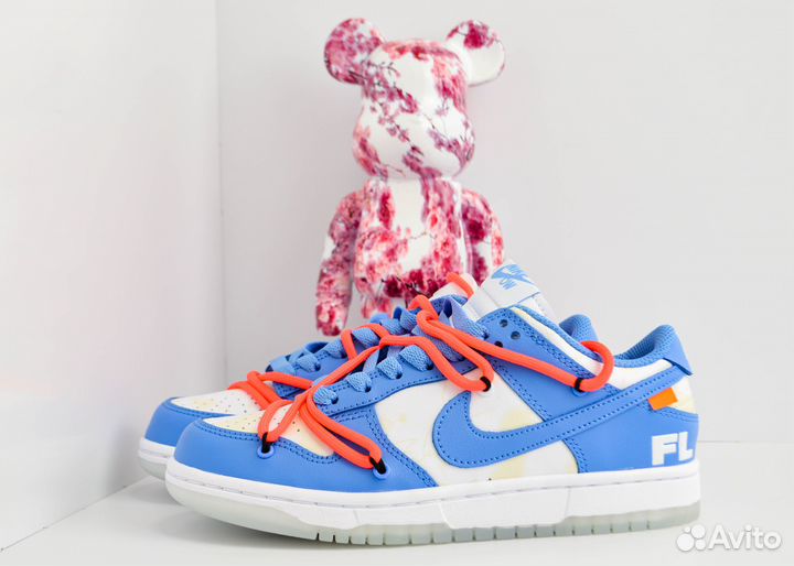 Женские Off-White x Futura x Nike Dunk Low OW UNC Blue White (5508-9) вс (37)