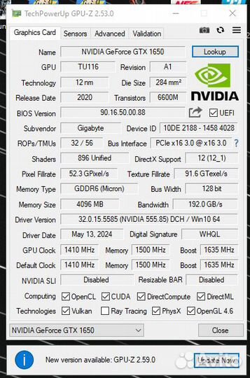 Видеокарта GTX 1650 4gb Gigabyte