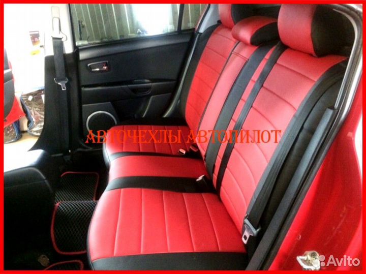 Чехлы Автопилот Mazda 3 bk bl из экокожи чёрно-кра