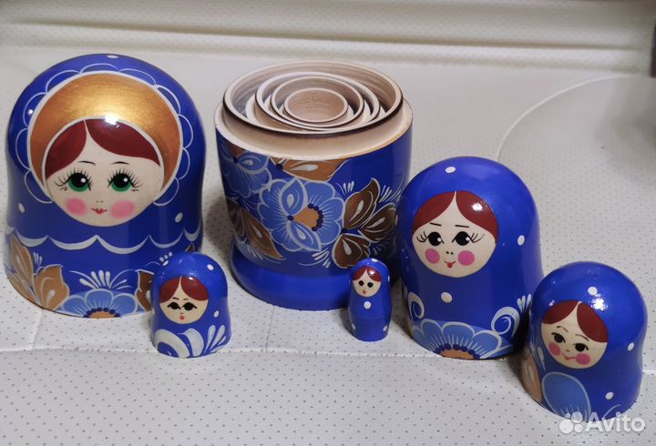 Матрёшка «Гжель» голубое платье 5 кукольная 18 см*