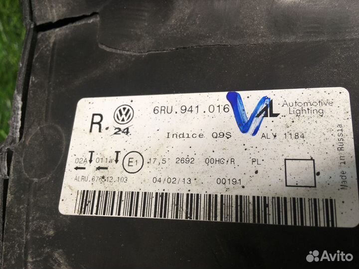 Фара передняя правая vw polo sedan (2009-2015)