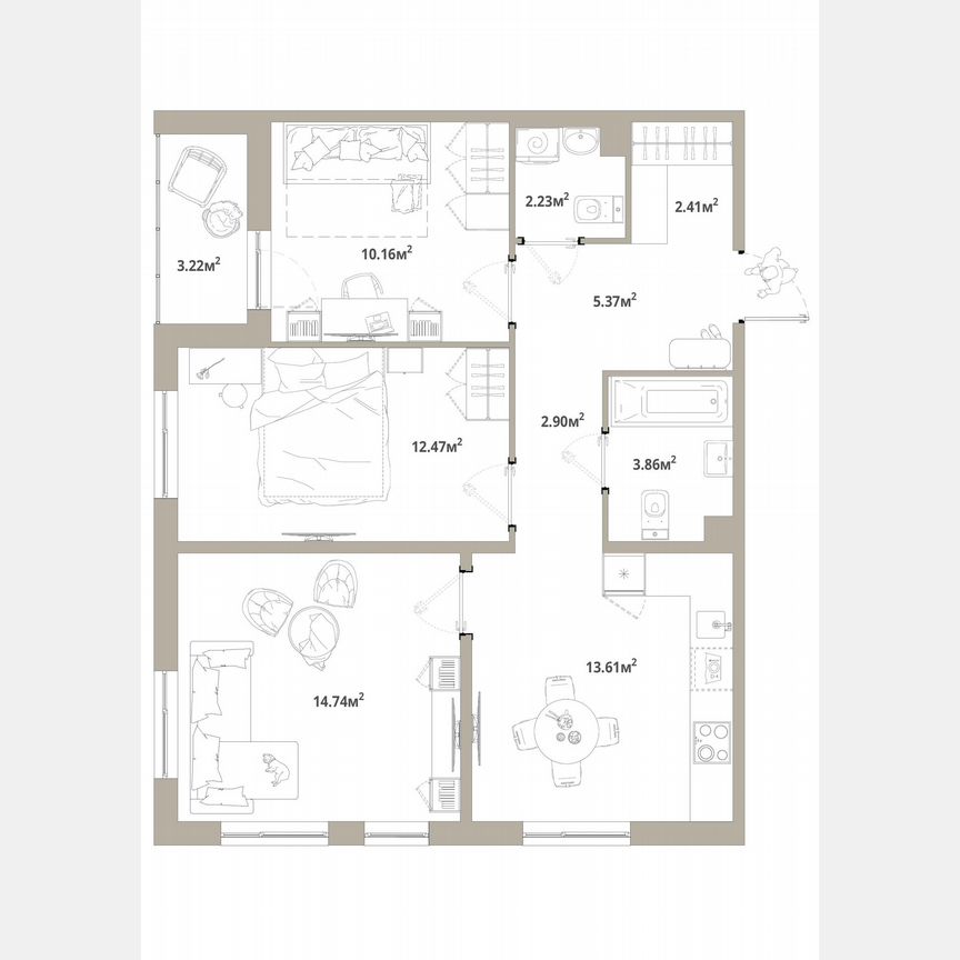 3-к. квартира, 69,4 м², 7/12 эт.