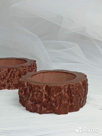 Подсвечник из гипса Пенёк/дерево