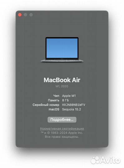 Macbook Air M1 8GB 256 SSD 100% батарея Space Gray