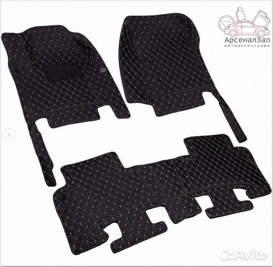 5d коврики из экокожи Toyota RAV4 черные беж. шов