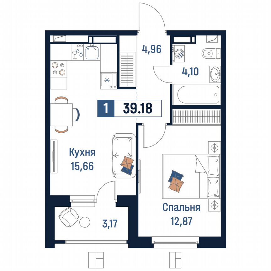 1-к. квартира, 39,2 м², 4/18 эт.