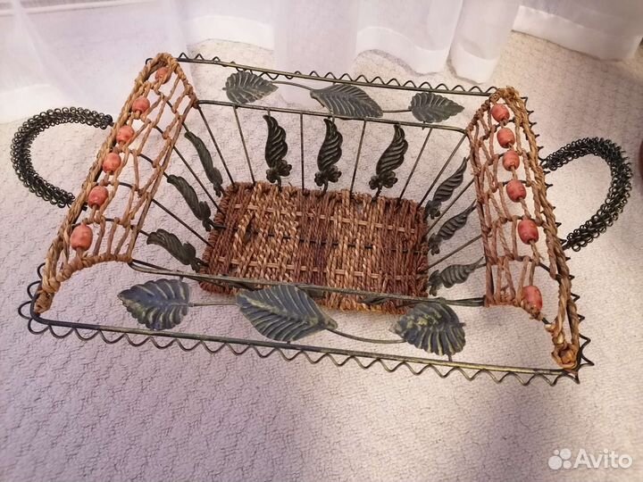 Корзина поднос интерьерная новая джут+металл