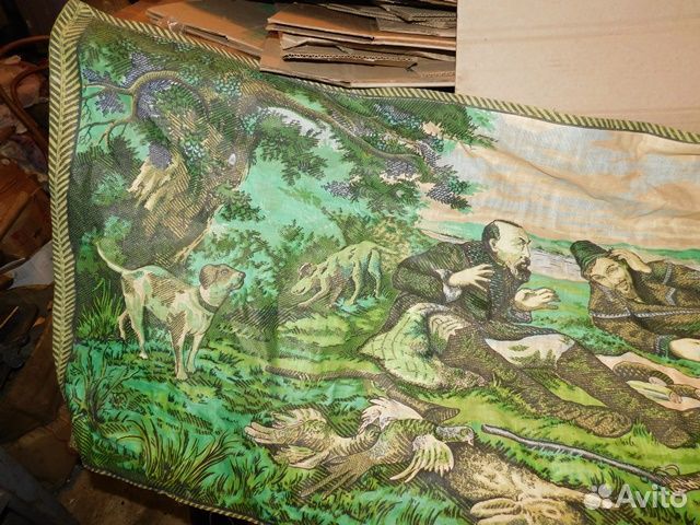 Репродукция на ткани-картина Охотники на привале С