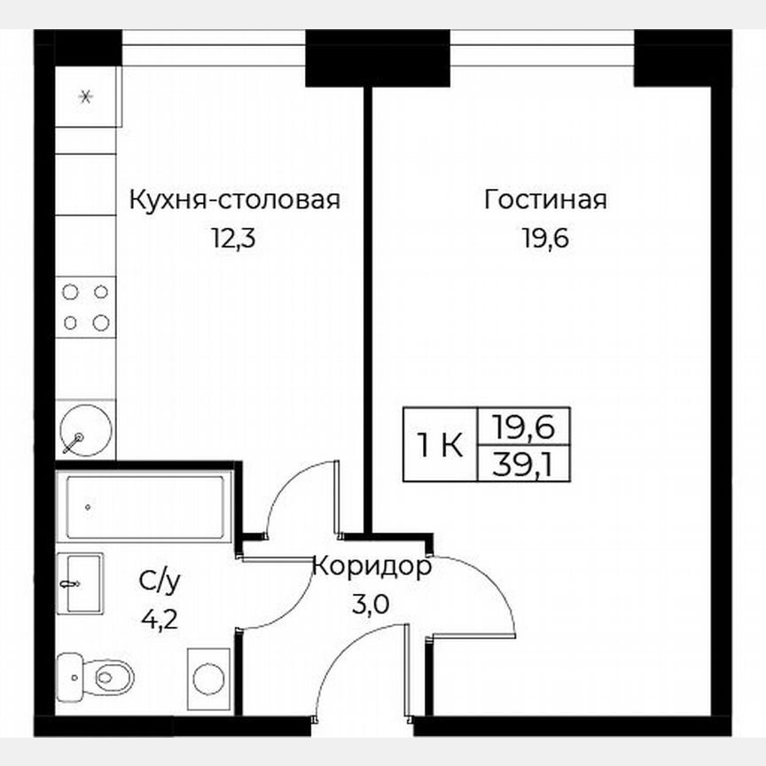 1-к. апартаменты, 39,1 м², 25/30 эт.