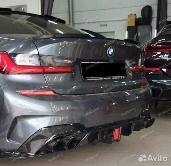 Диффузор BMW 3 G20 WL со стопом черный глянец