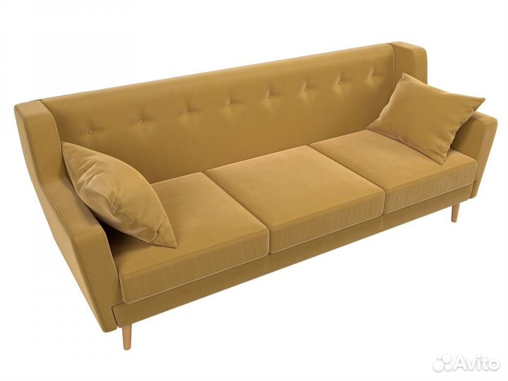 Диван кухонный прямой Брайтон 3, микровельвет, желтый