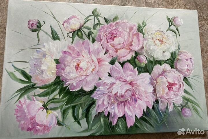 Букет маслом пионы