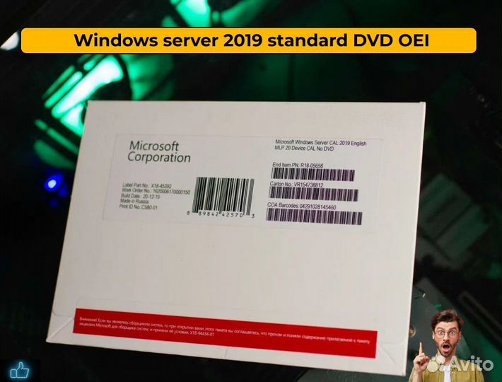 Windows server 2019 standard DVD OEI (конверт Engl