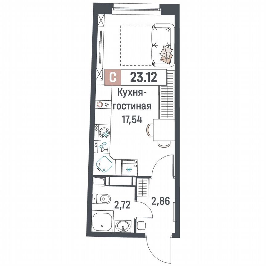 Квартира-студия, 23,1 м², 5/18 эт.