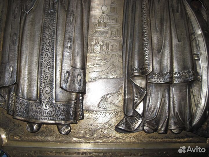 Икона 19 век Владимир и Екатерина 27х22.5 серебро