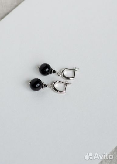 Серьги с черным агатом