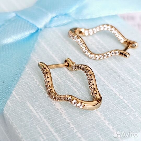 Серьги дорожки фианиты позолота