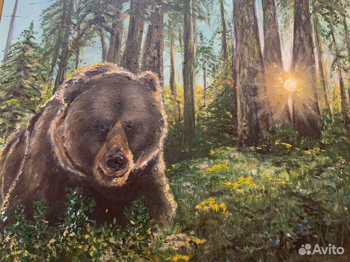 Картина 50х35 в раме лошади ручной труд