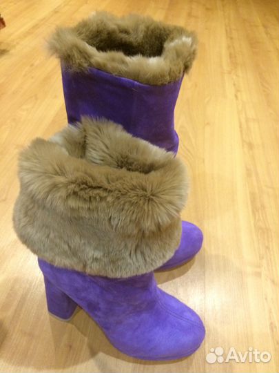 Сапоги замшевые фиолетовые (мех кролика)